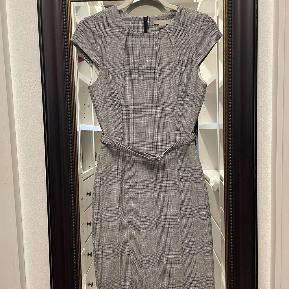 H&M Gray Plaid Midi Sheath Dress